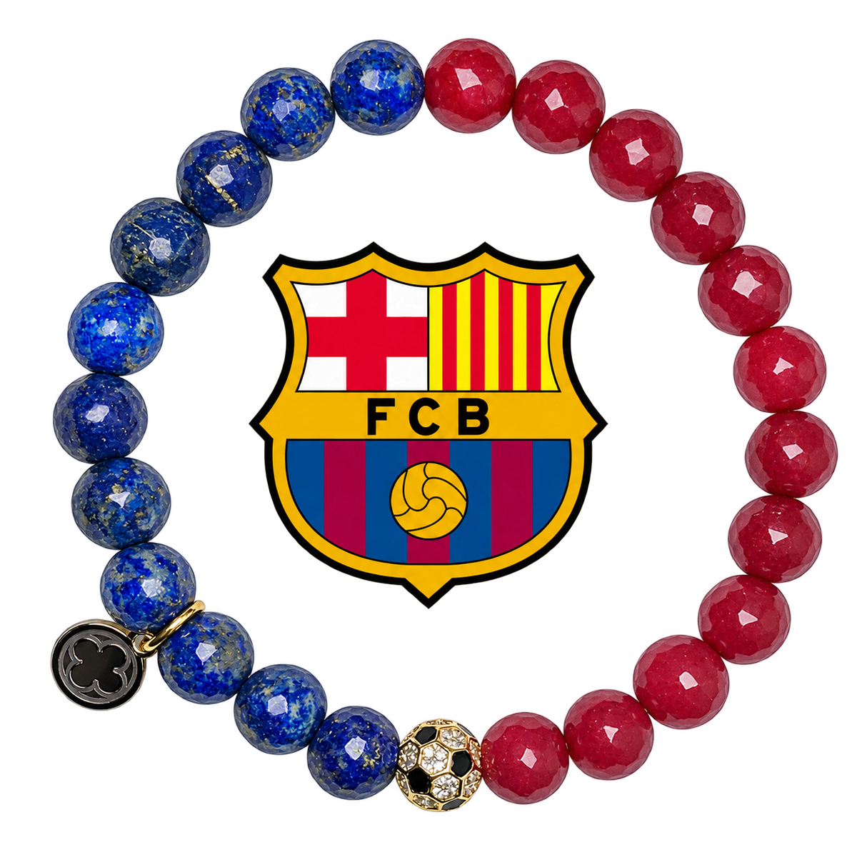 Barcelona Mens Marsala Jade and Lapis with Pavé Soccer Ball with preserved team logo on transparent background