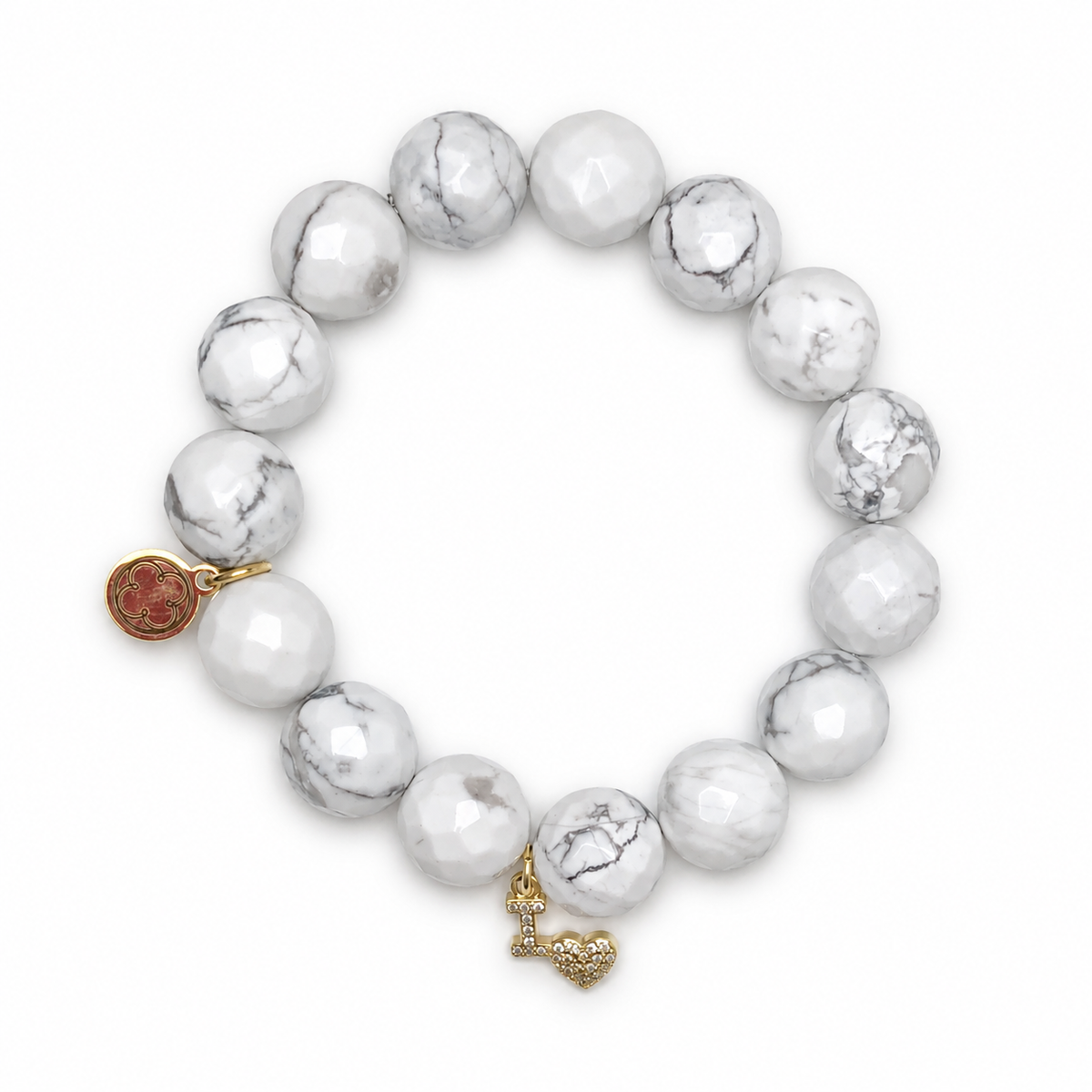 White Howlite with Gold Pavé "I Heart U" Pendant - Oriana LaMarca Designs