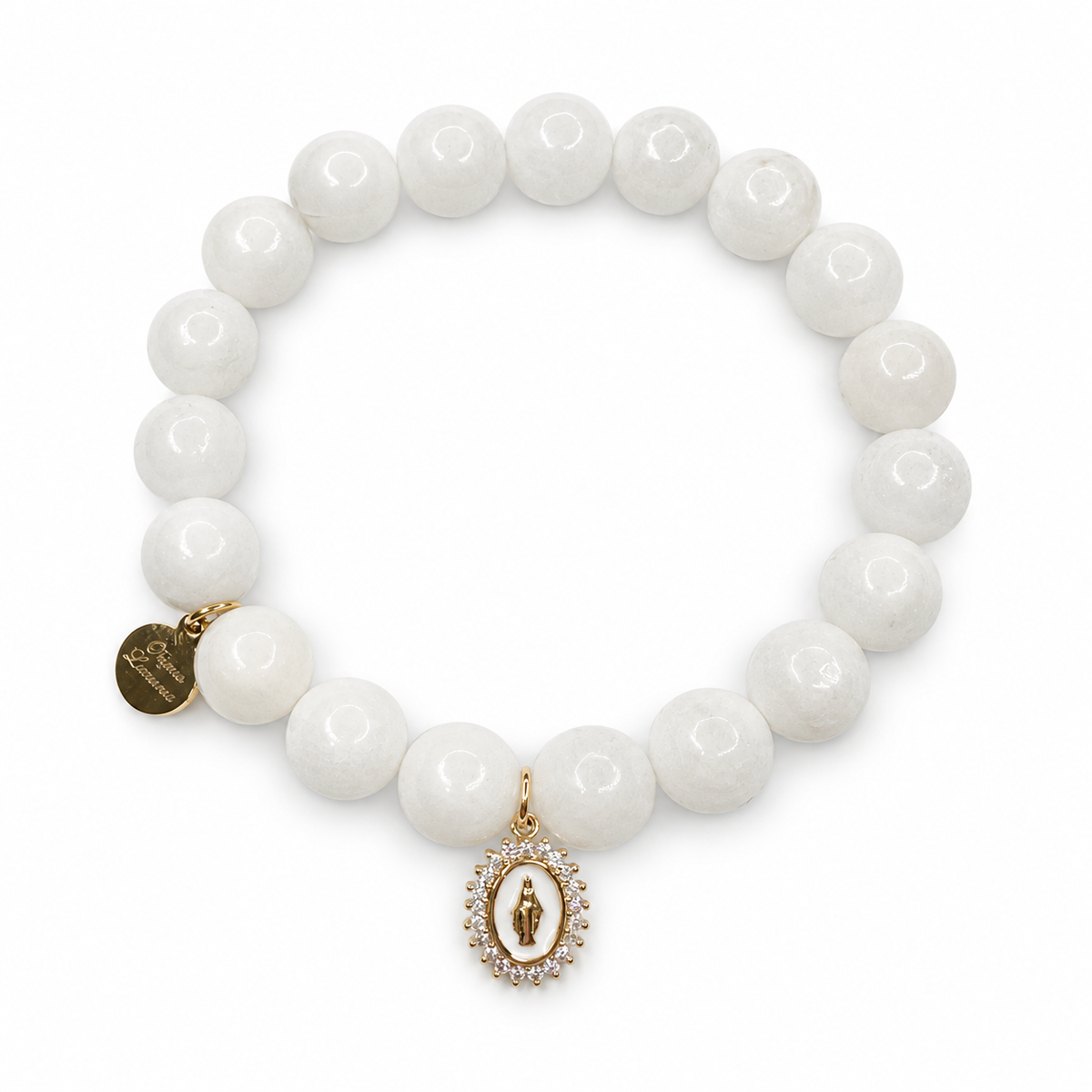 White Jade with Pavé Enamel Blessed Mother Pendant - Oriana LaMarca Designs