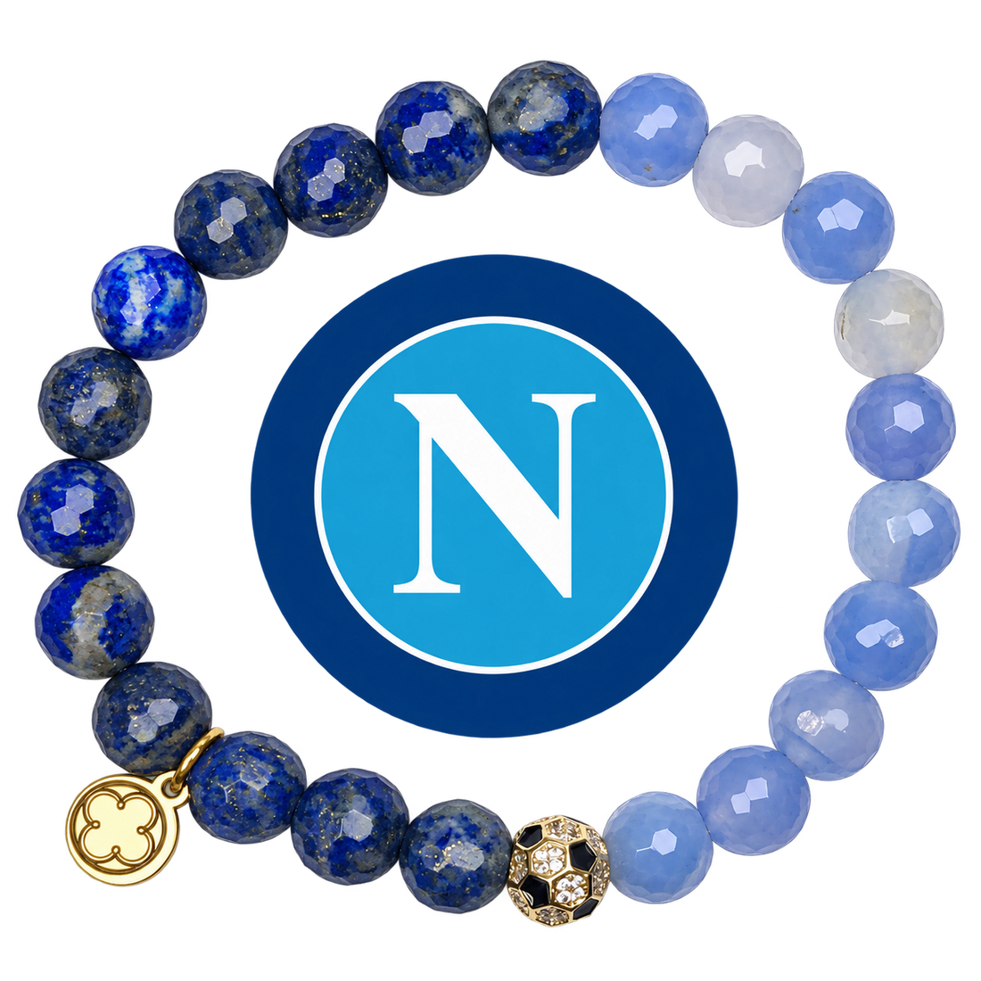 Napoli Mens Aqua Jade and Lapis with Pavé Soccer Ball with preserved team logo on transparent background