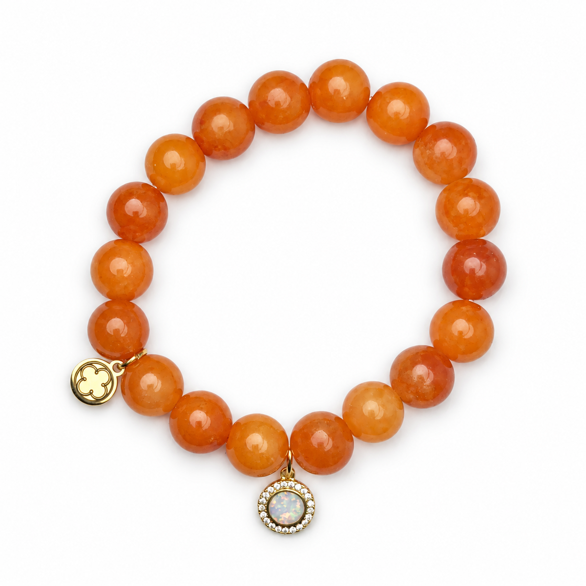 Orange Jade with Pavé Opal Round Pendant - Oriana LaMarca Designs