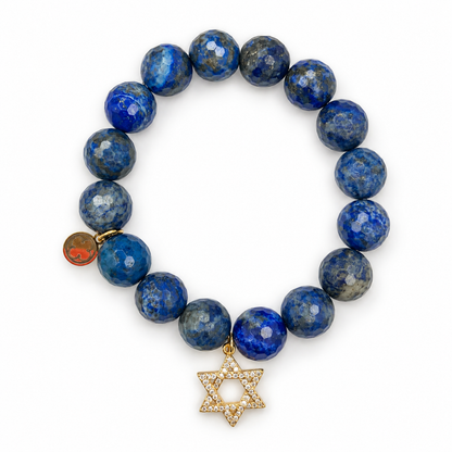 Lapis with Pavé Star of David on white studio background