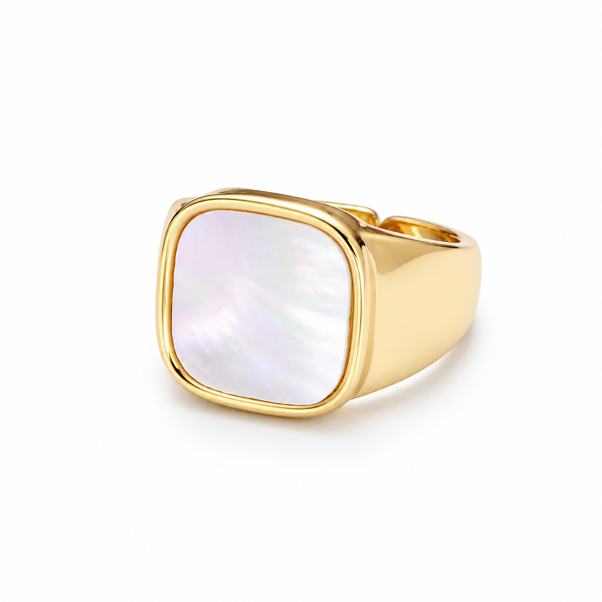 Mother of Pearl Square Ring on a white background