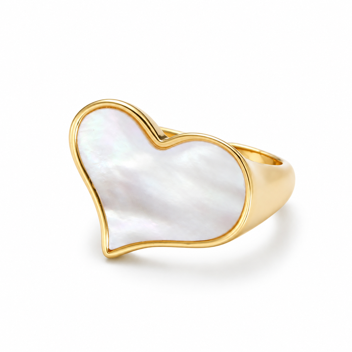 Mother of Pearl Love Heart Ring on a white background