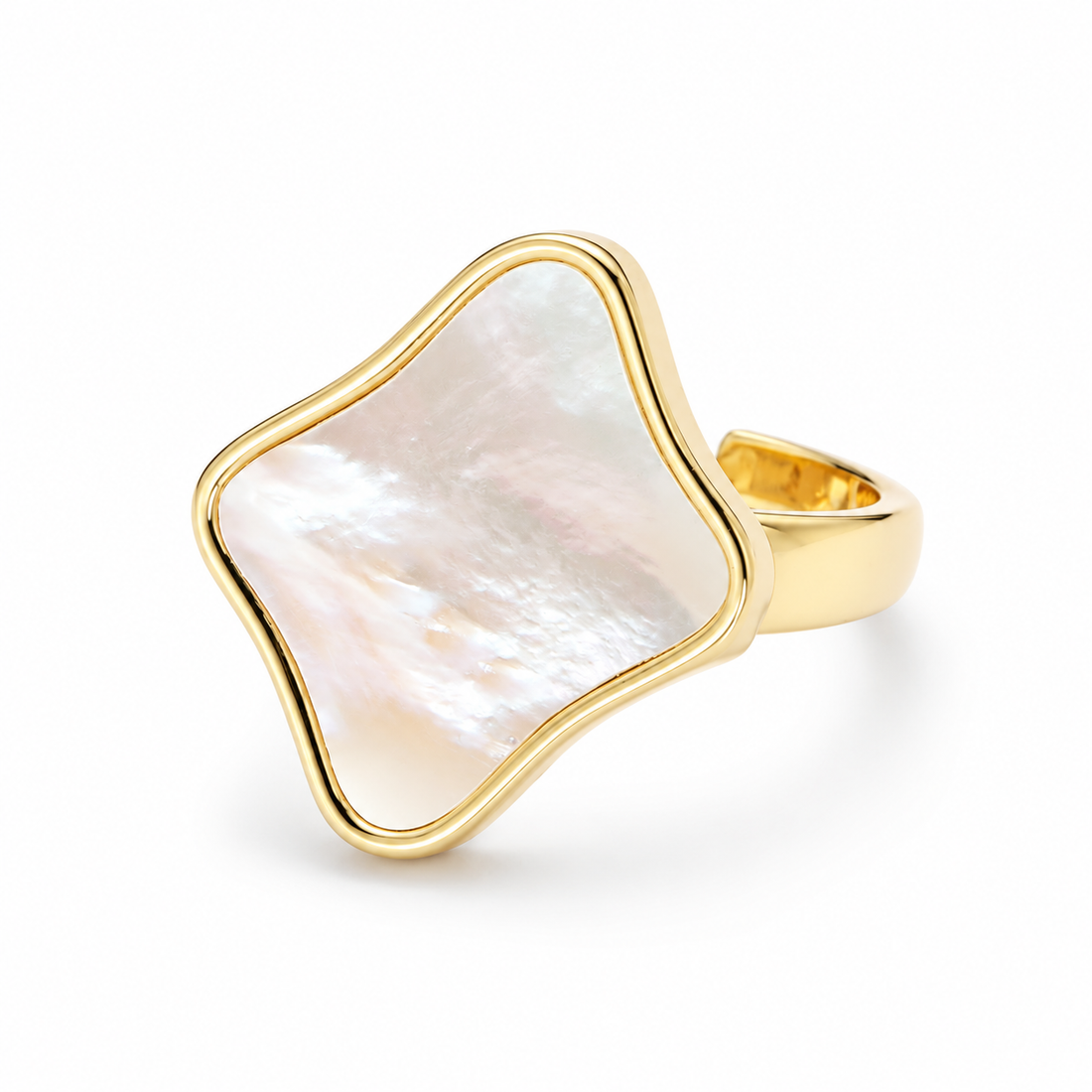 Mother of Pearl Rhombus Ring on a white background