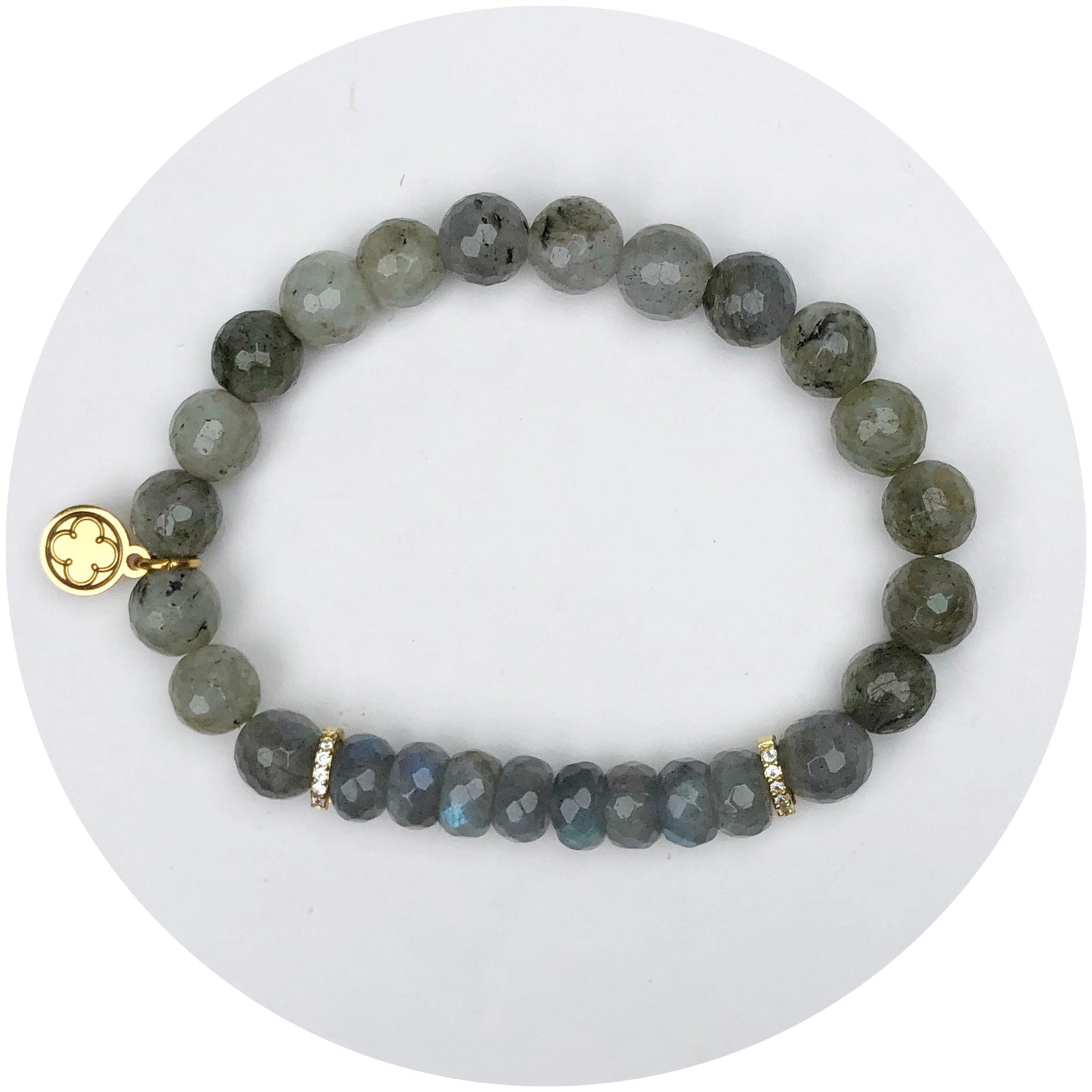 Grey Mako Quartz with Grey Mako Quartz Slices and Pavé Gold Spacers