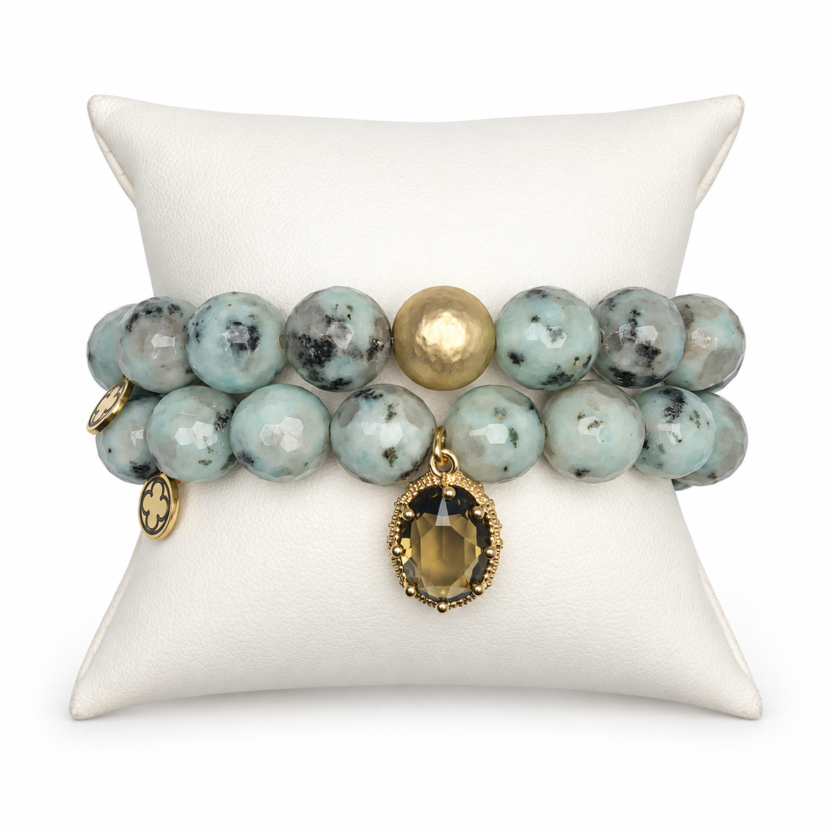 Kiwi Jasper Gold Tone Color Stax on a white background