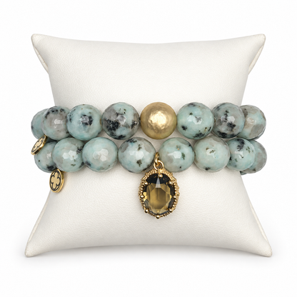 Kiwi Jasper Gold Tone Color Stax on a white background