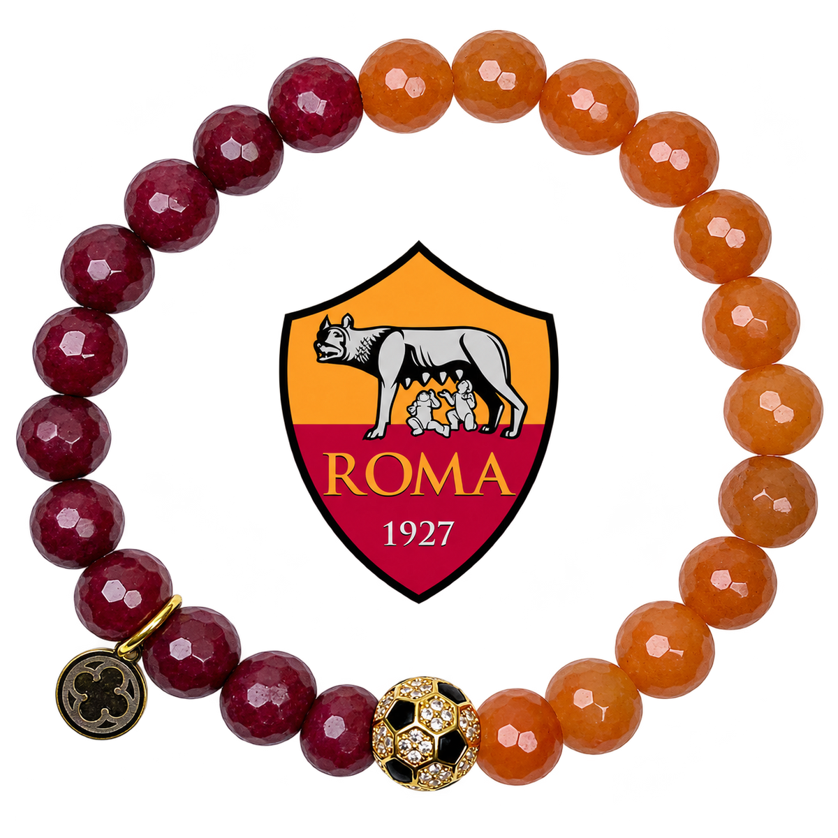 Roma Mens Marsala Jade and Brown Aventurine with Pavé Soccer Ball with preserved team logo on transparent background