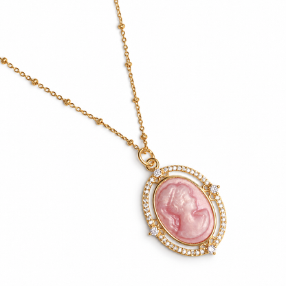Pink Pavé Cameo Necklace studio photo