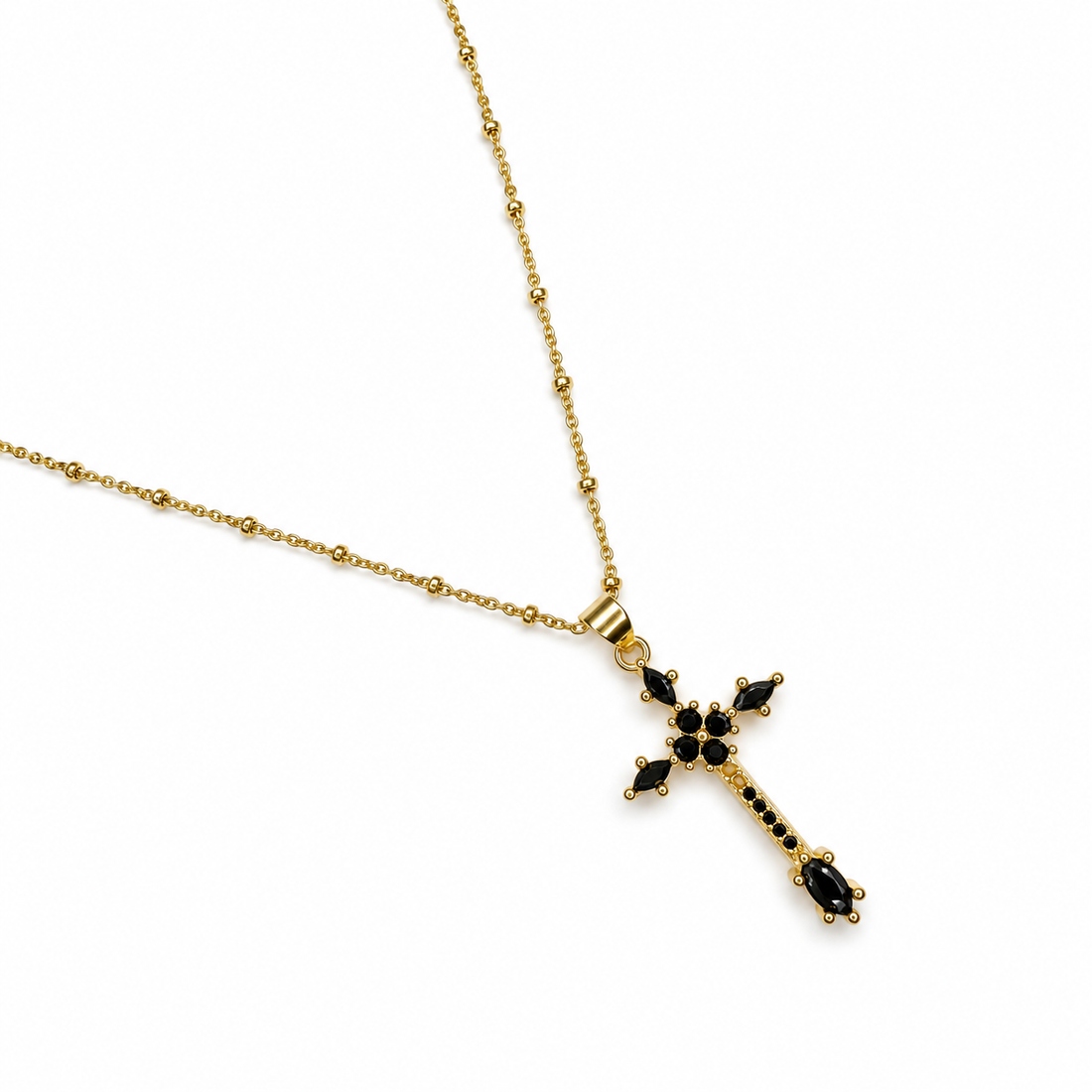 Black Pavé Cross Necklace studio photo