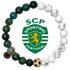 Sporting Portugal Mens Moss Green Jade and White Howlite with Pavé Soccer Ball with preserved team logo on transparent background