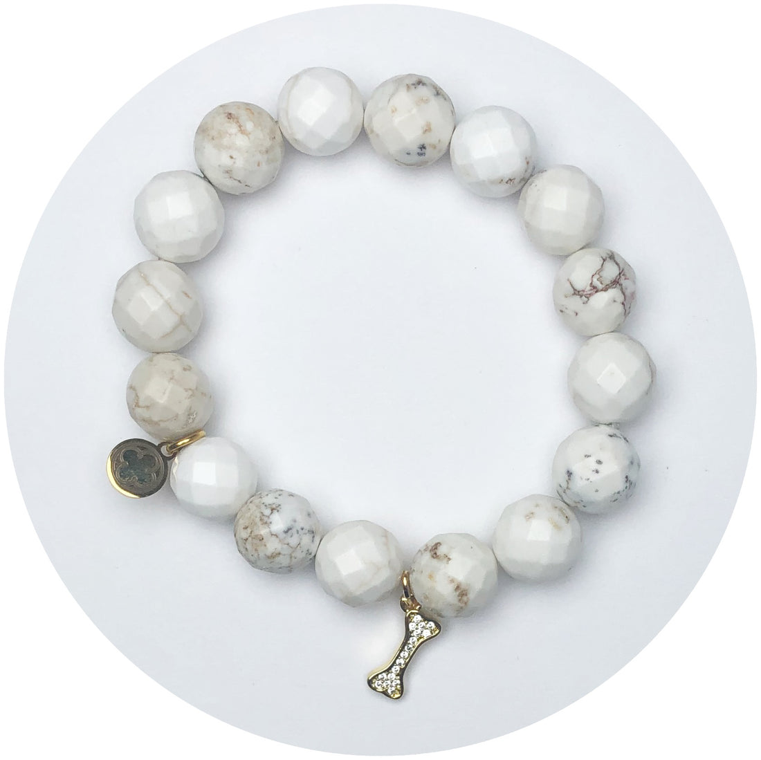 White Magnesite with Pavé Dog Bone Pendant