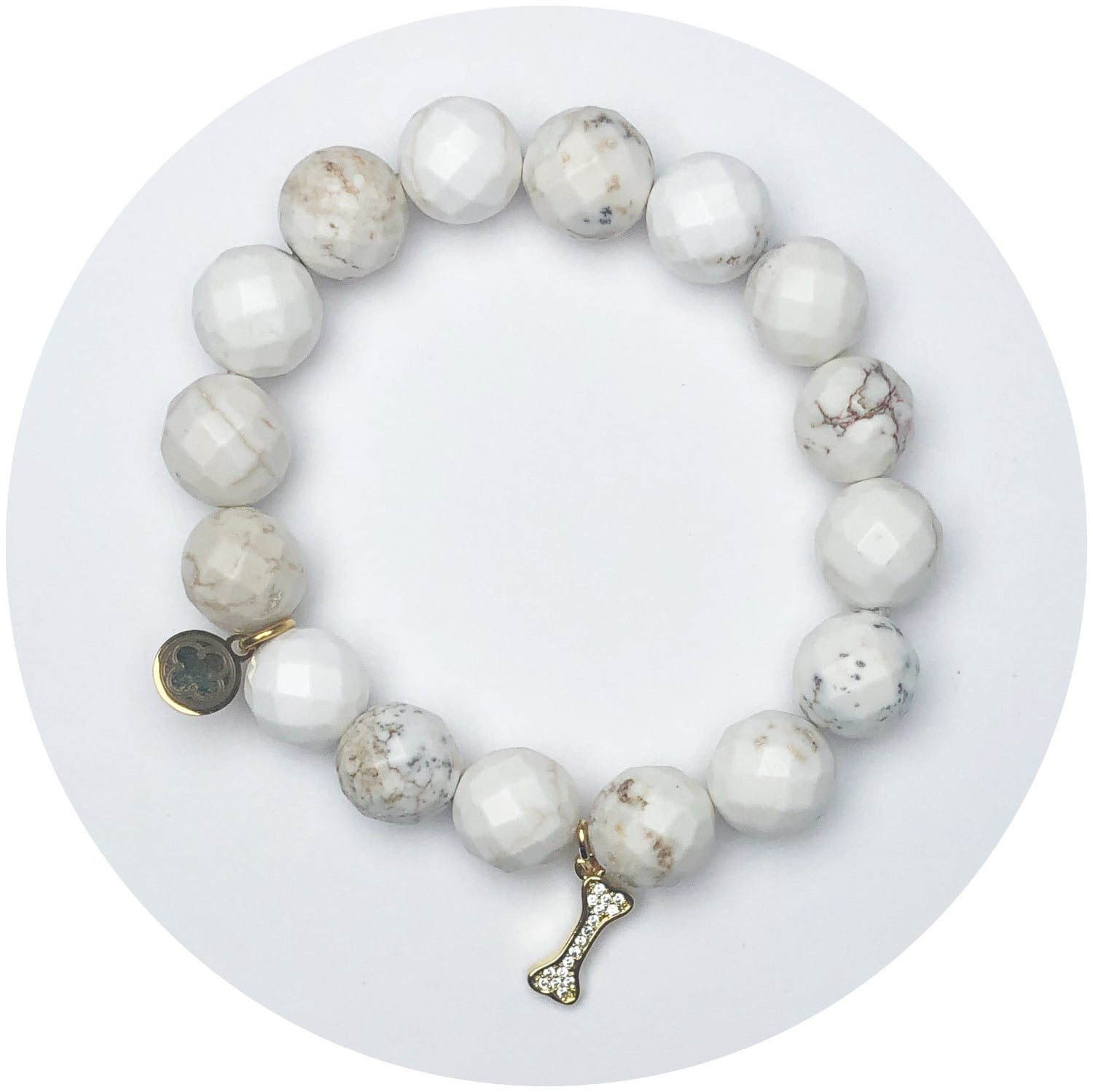 White Magnesite with Pavé Dog Bone Pendant