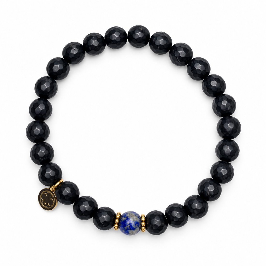 Mens Matte Black Onyx with Lapis Accent on white studio background