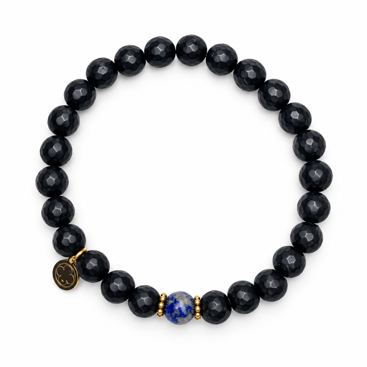 Mens Matte Black Onyx with Lapis Accent on white studio background