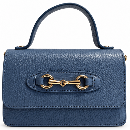 Angelina Denim Blue Leather Handbag on a white background