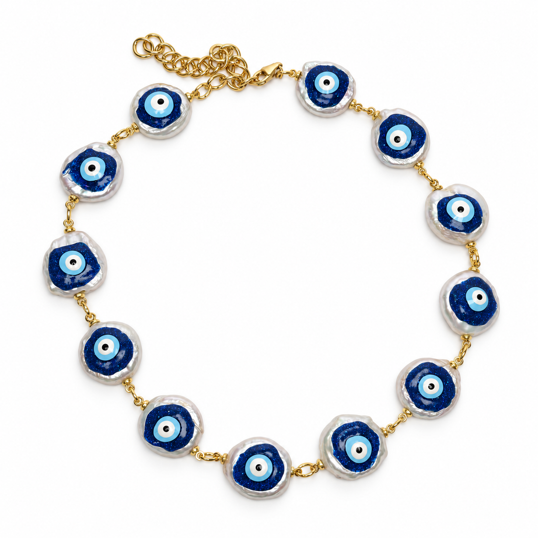 Pearl Evil Eye Connector Necklace studio photo