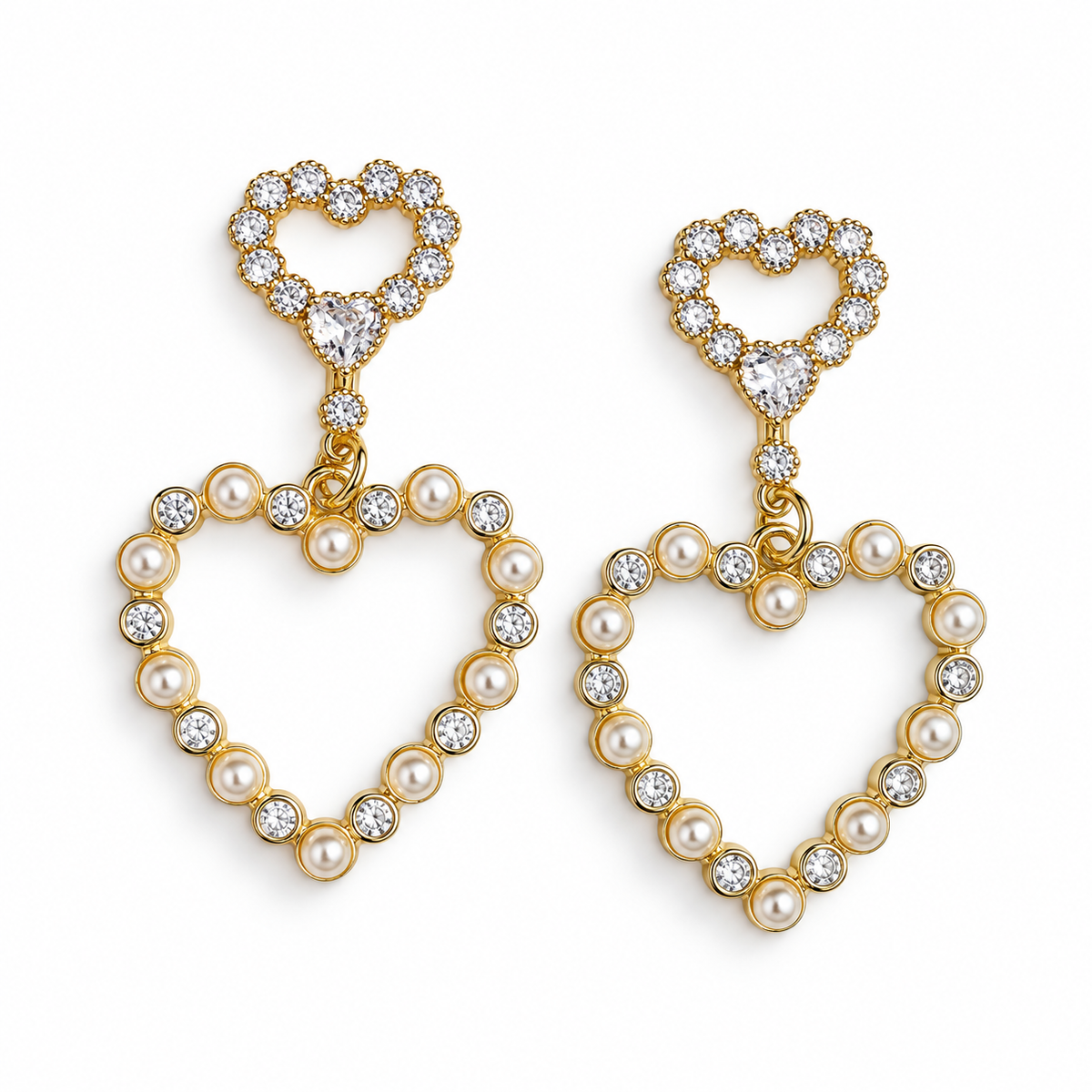 Pavé Heart Drop Earrings on a white background