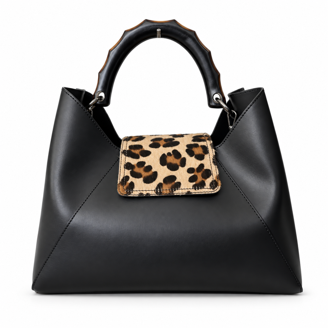 Gaia Italian Leather Leopard Handbag studio photo