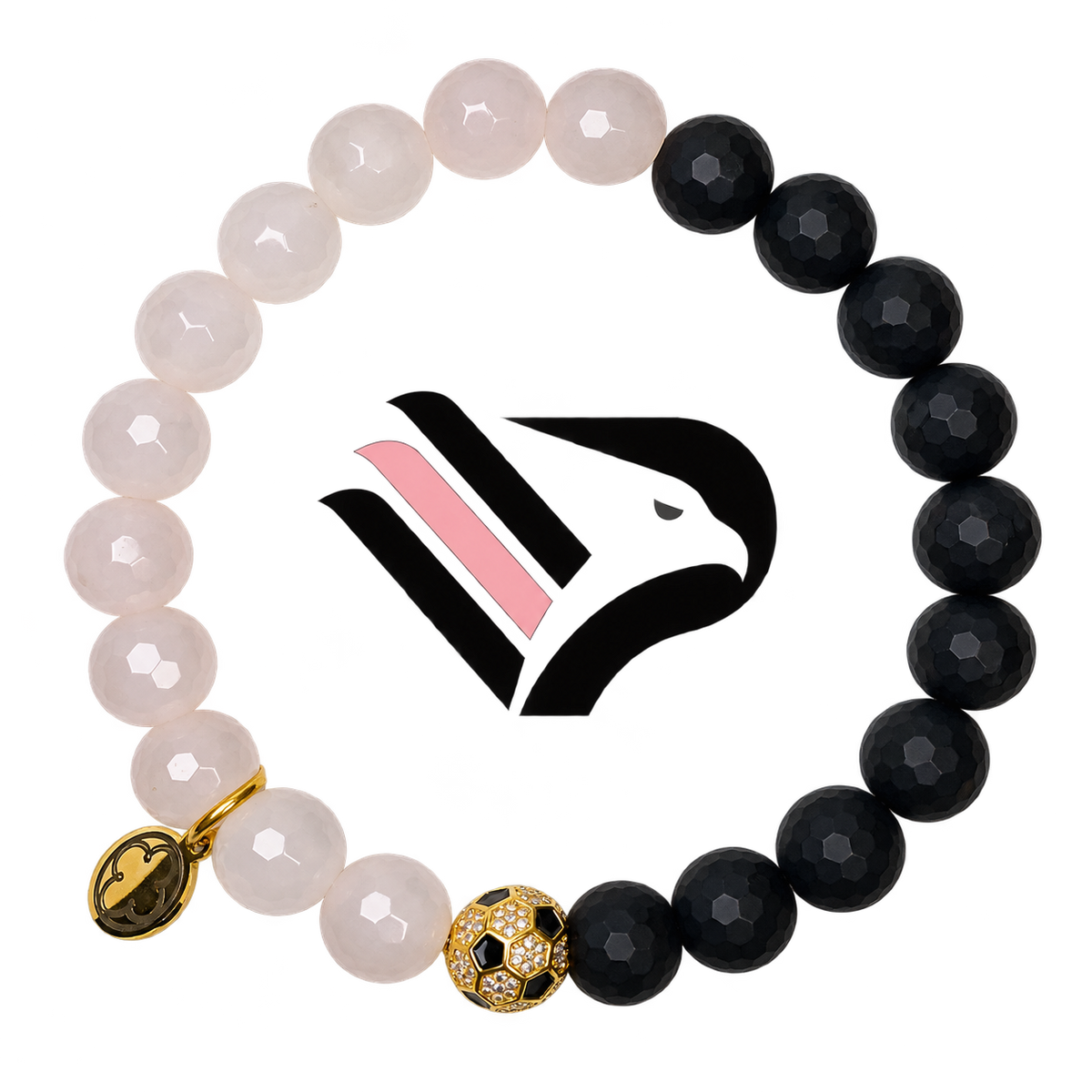Palermo Mens Rose Quartz and Matte Black Onyx with Pavé Soccer Ball with preserved team logo on transparent background