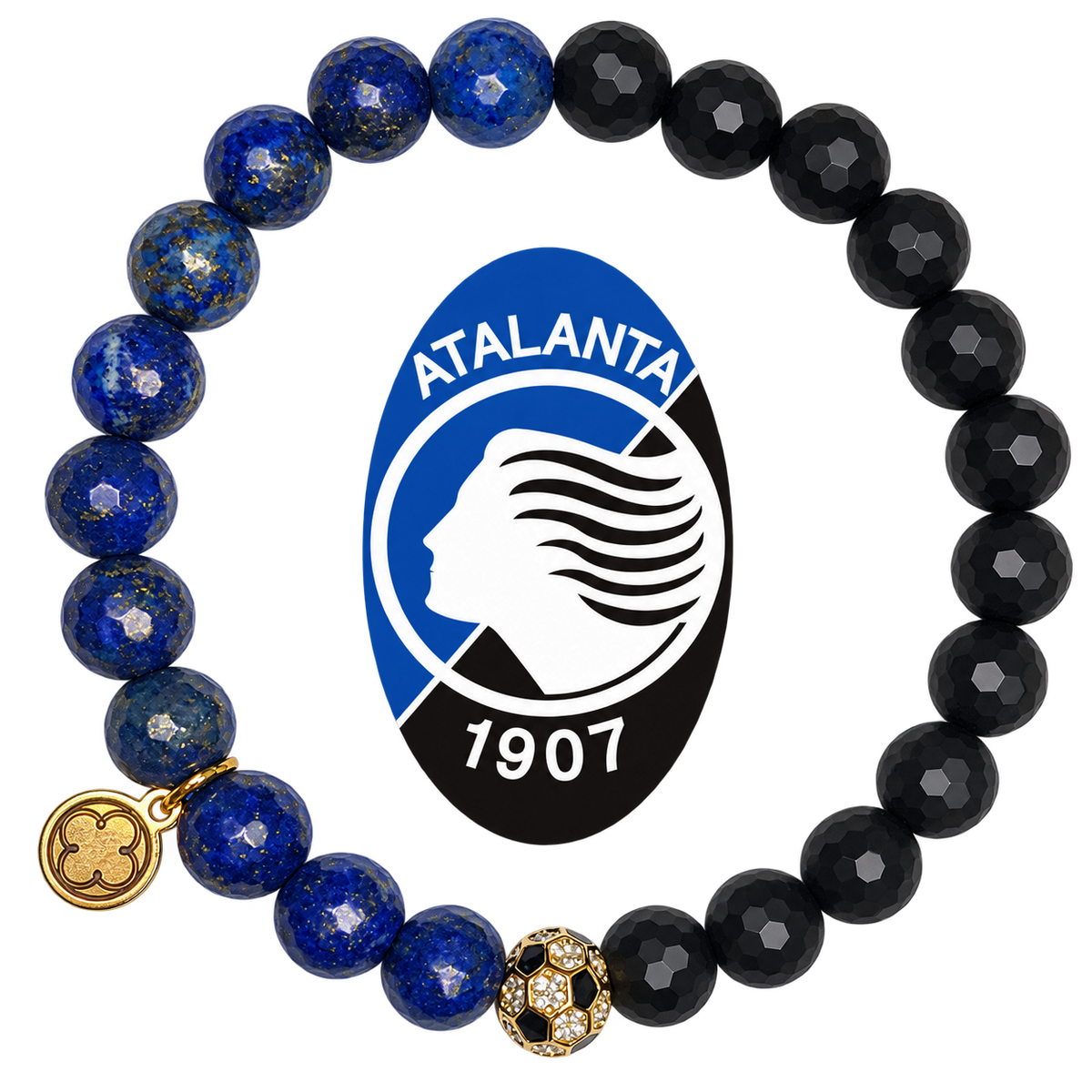 Atalanta Mens Lapis and Matte Black Onyx with Pavé Soccer Ball with preserved team logo on transparent background