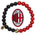 AC Milan Mens Matte Black Onyx and Red Howlite with Pavé Soccer Ball with preserved team logo on transparent background
