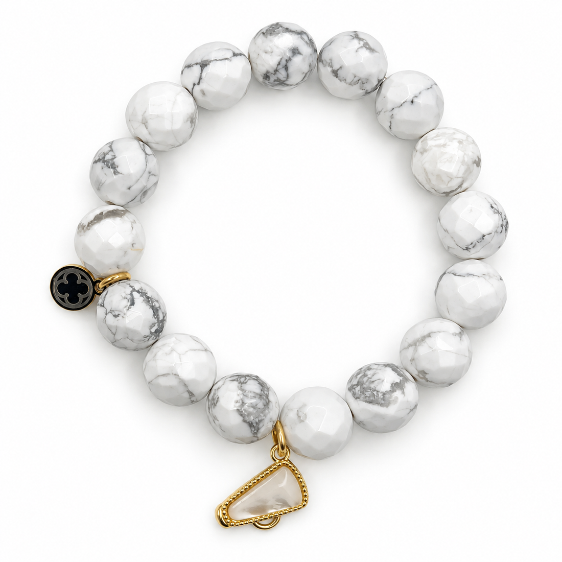 White Howlite with Gold Cheer Megaphone on white studio background