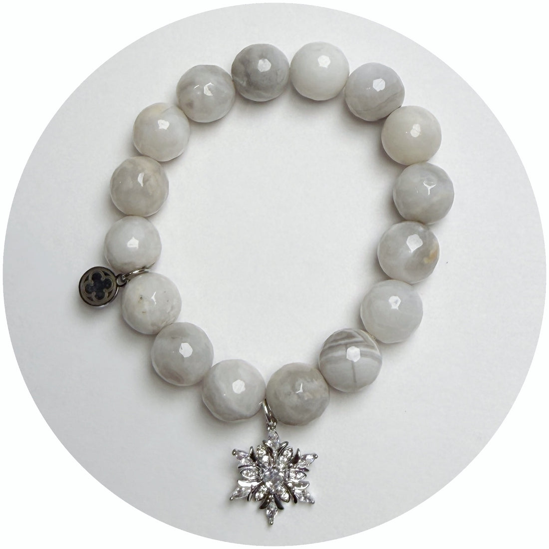 Milky Cloud Agate with Silver Pavé Mini Snowflake