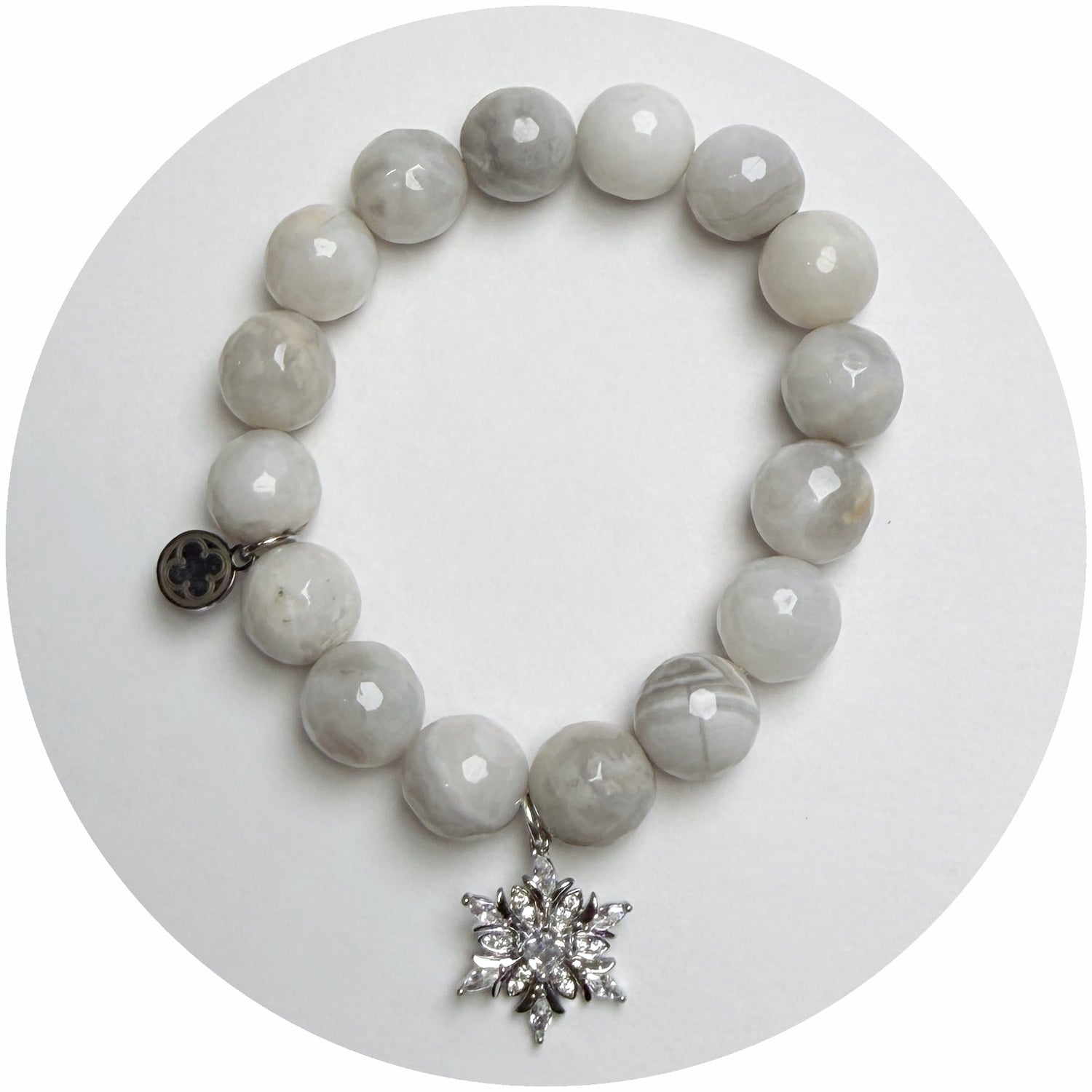 Milky Cloud Agate with Silver Pavé Mini Snowflake