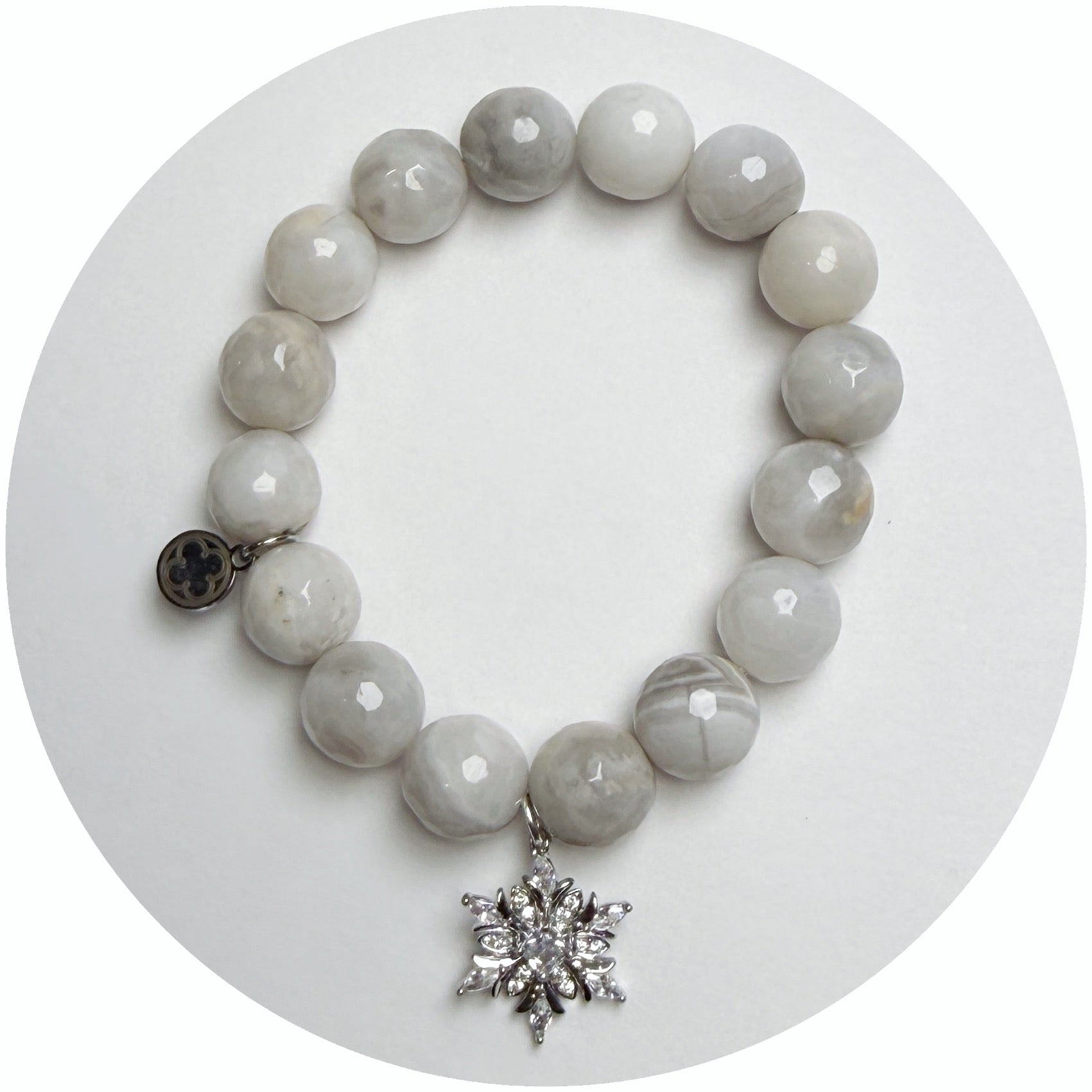Milky Cloud Agate with Silver Pavé Mini Snowflake