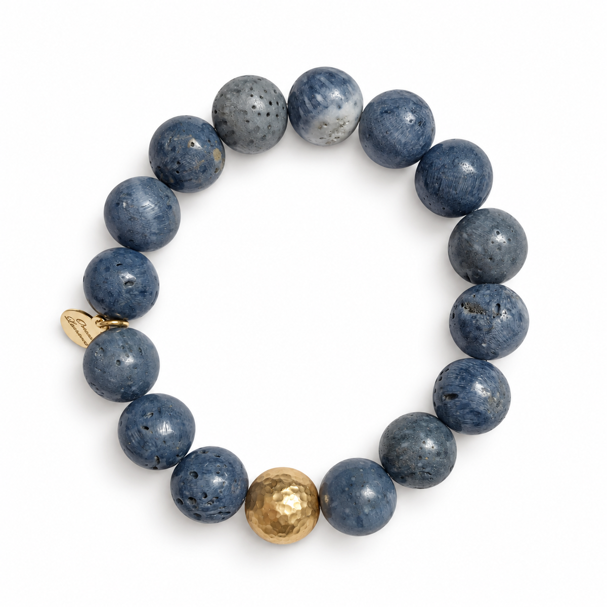 Blue Sponge Coral with Hammered Gold Accent — Oriana LaMarca