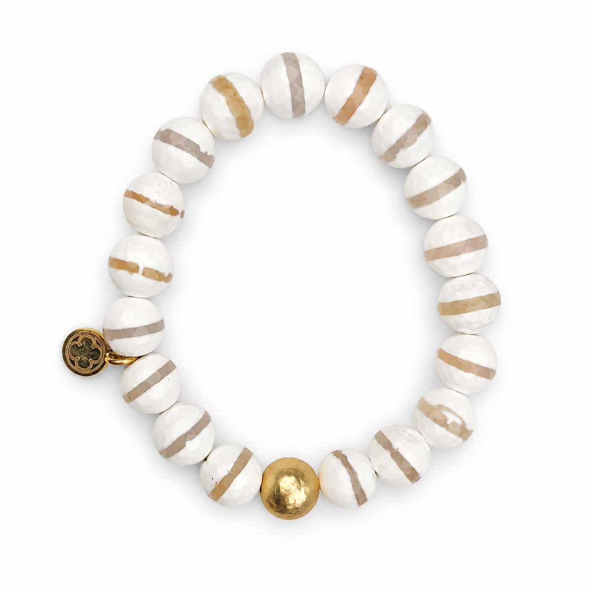 Tibetan White Zebra Agate with Hammered Gold Accent — Oriana LaMarca