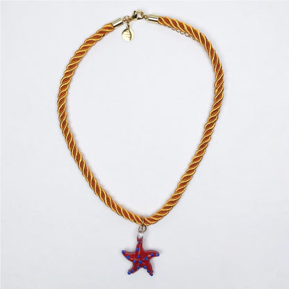 Stellina Orange Rope with Red Starfish Necklace