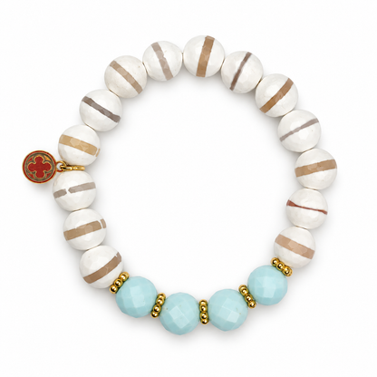Tibetan White Zebra Agate with Turquoise Magnesite on white studio background