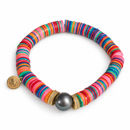 Multicolor Vinyl Discs with Peacock Pearl on white studio background