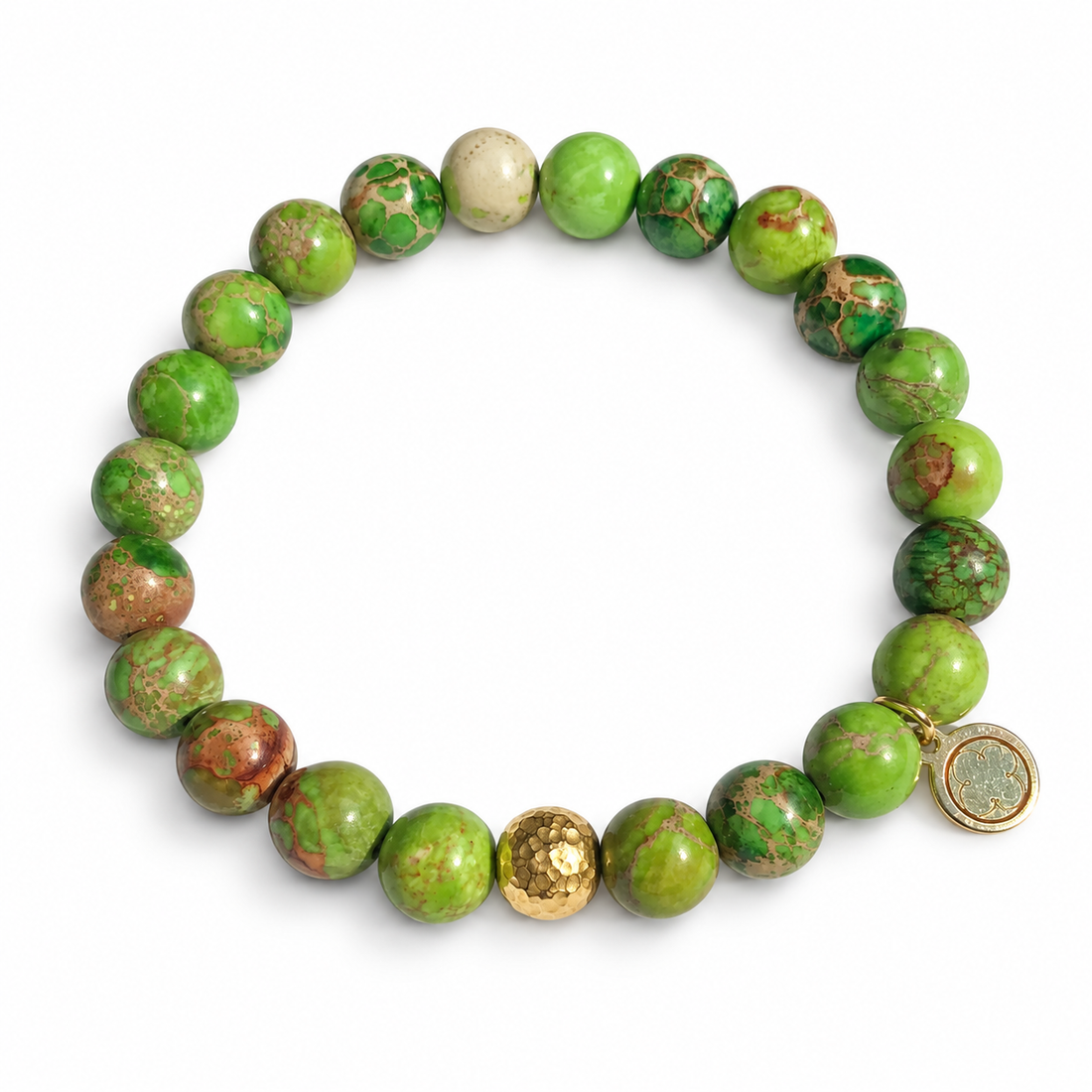 Green Imperial Jasper with Hammered Gold Accent on white studio background