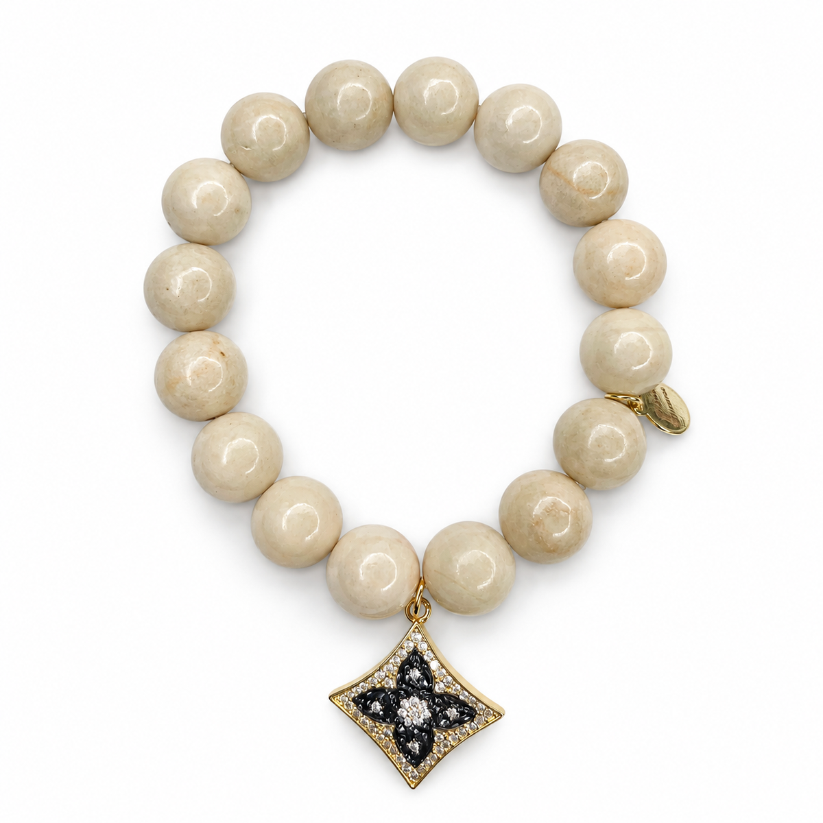 Beige Riverstone with Pavé Harlequin Gold Clover Pendant on white studio background
