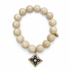 Beige Riverstone with Pavé Harlequin Gold Clover Pendant on white studio background