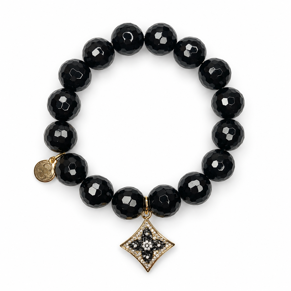 Black Onyx with Pavé Harlequin Gold Clover Pendant on white studio background