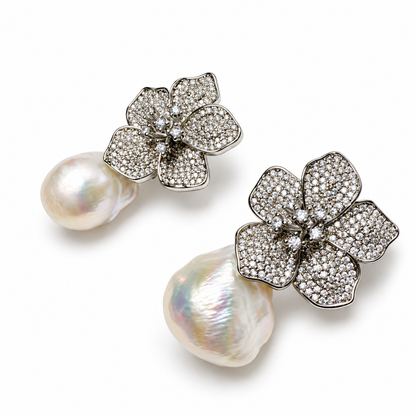 Freshwater Pearl Flower Studs studio photo