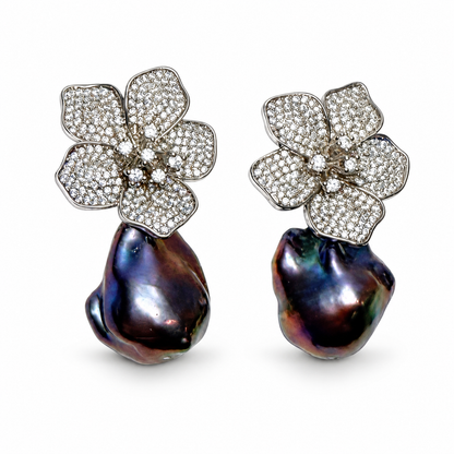 Peacock Pearl Flower Studs studio photo