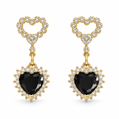 Black Pavé Heart Drop Earrings studio photo