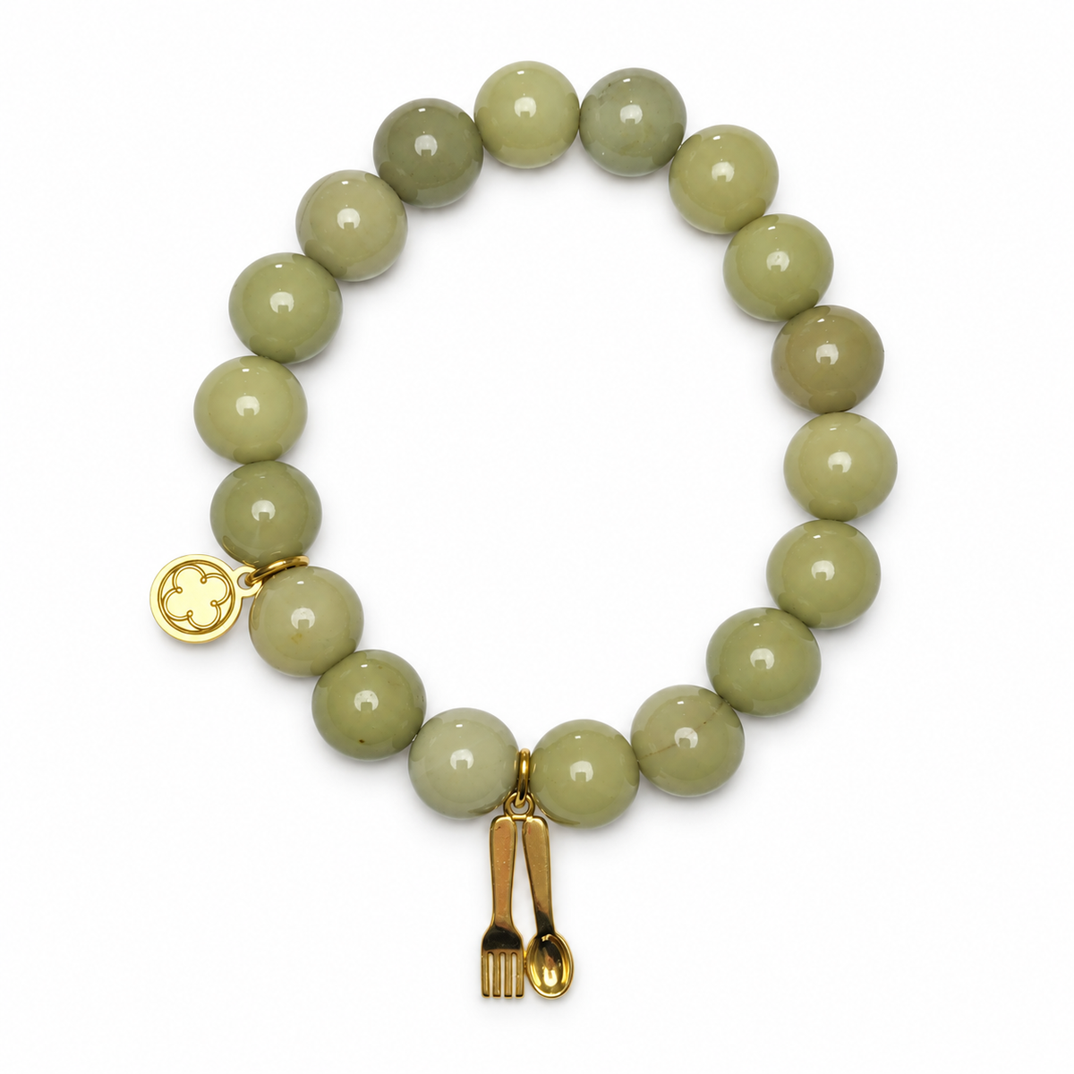 Pistachio Jade with Fork &amp; Spoon Pendant on white studio background