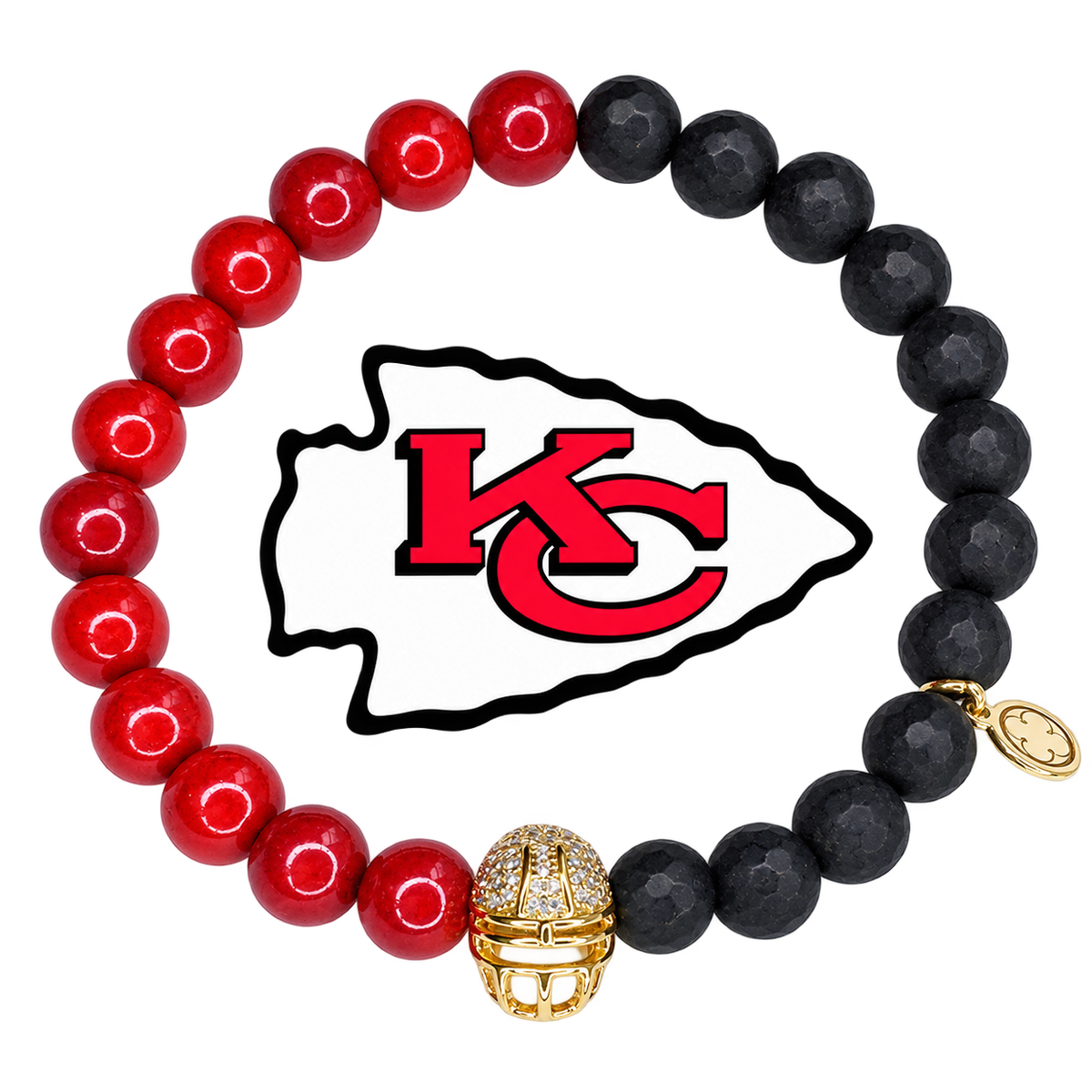 Mens Kansas City Chiefs with Gold Pavé Helmet with preserved team logo on transparent background