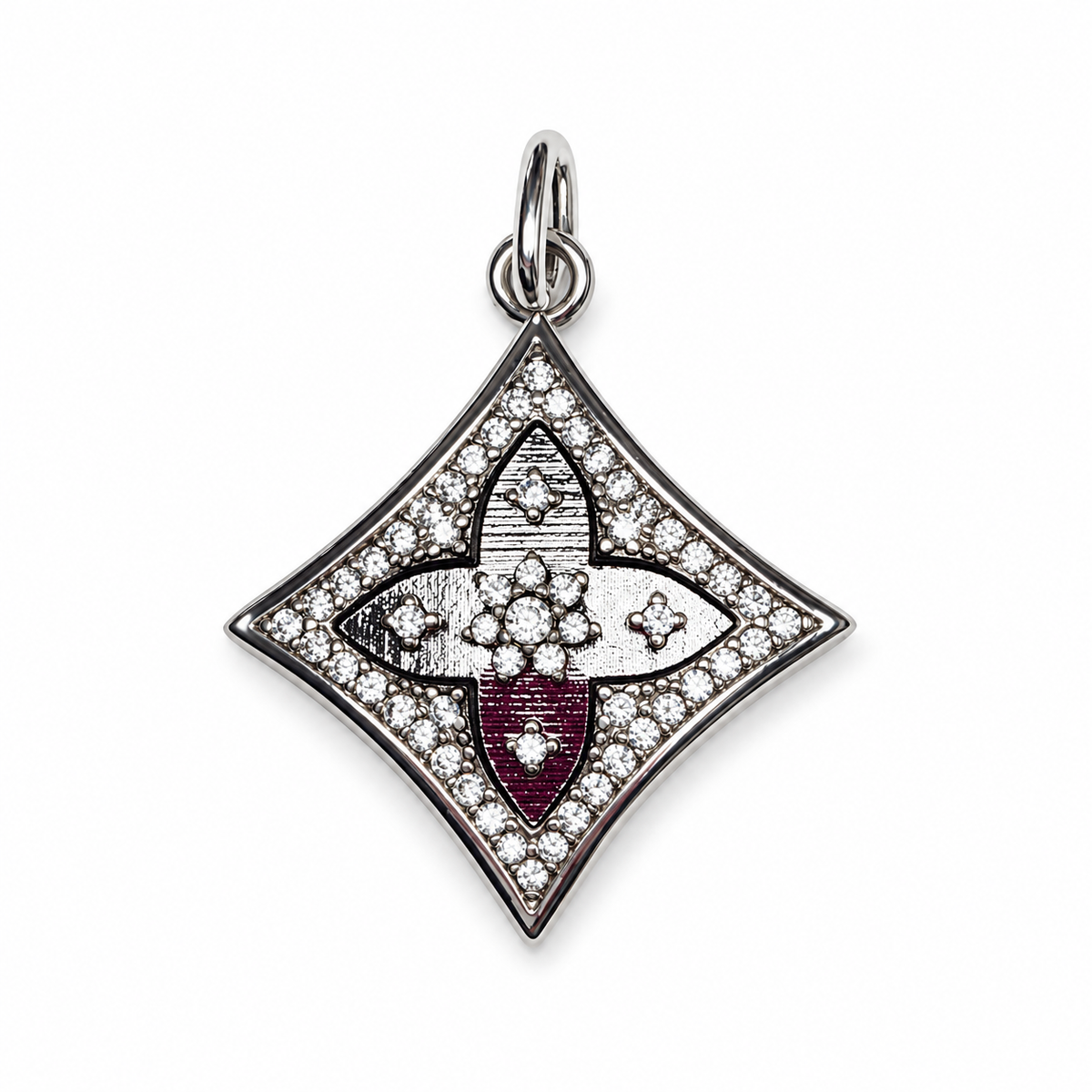 Harlequin Silver Clover Pendant on a white studio background