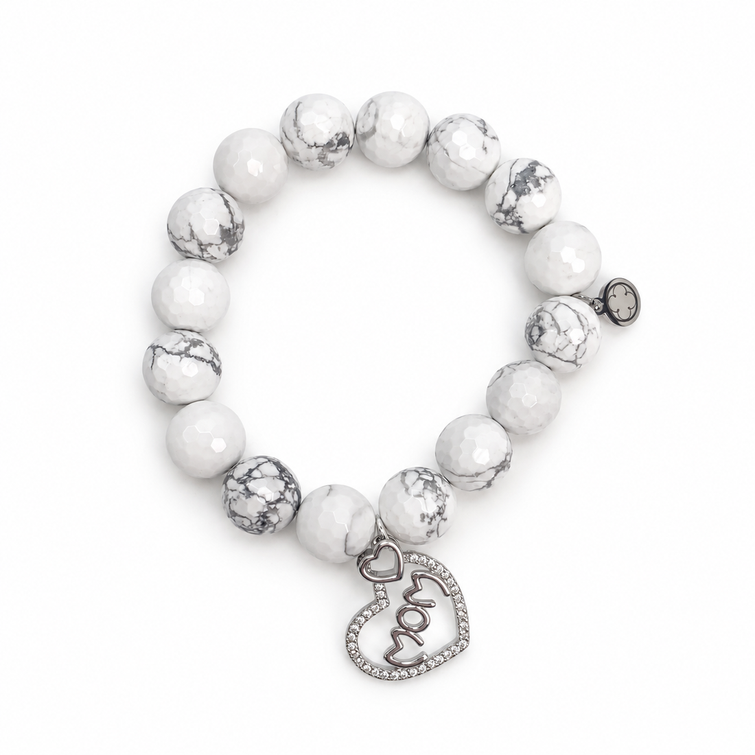 White Howlite with Silver Pavé MOM Pendant on white studio background