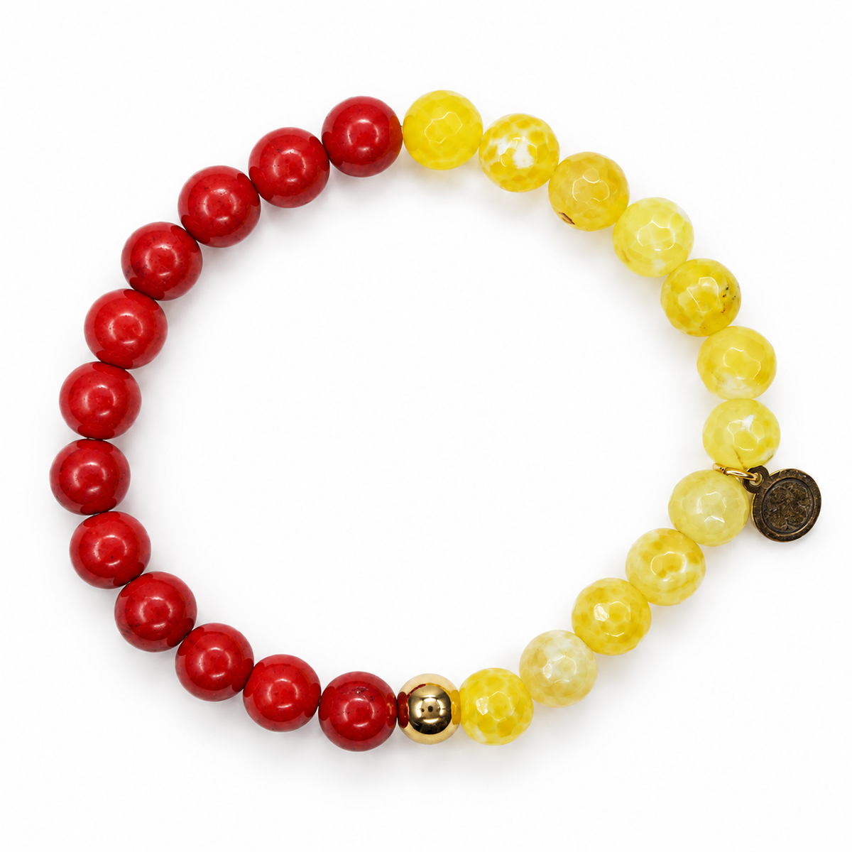 Mens Red Howlite and Yellow Agate on white studio background