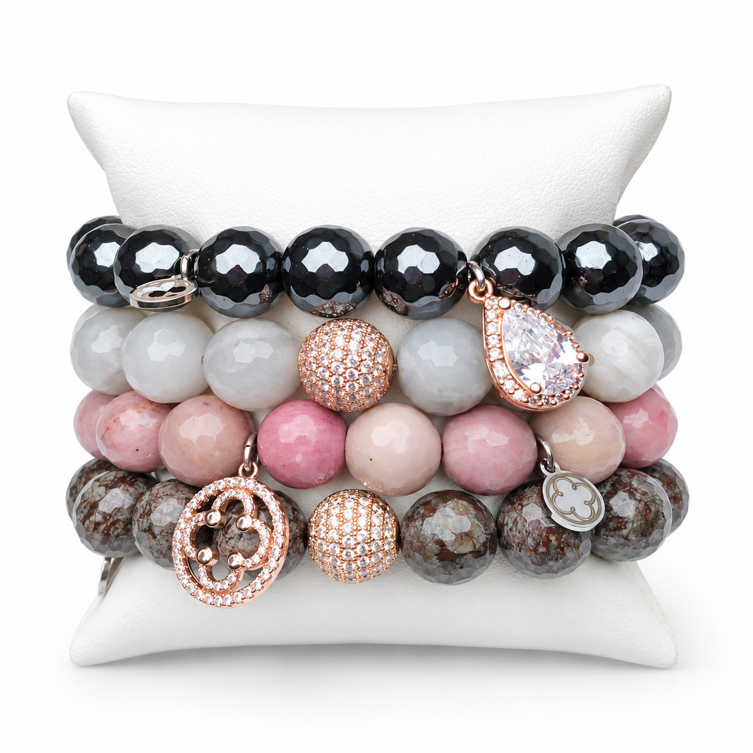 Dripping in Rose Gold Armparty on white studio background