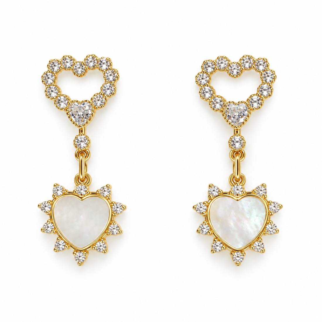 Pavé Mother of Pearl Heart Earring on a white background